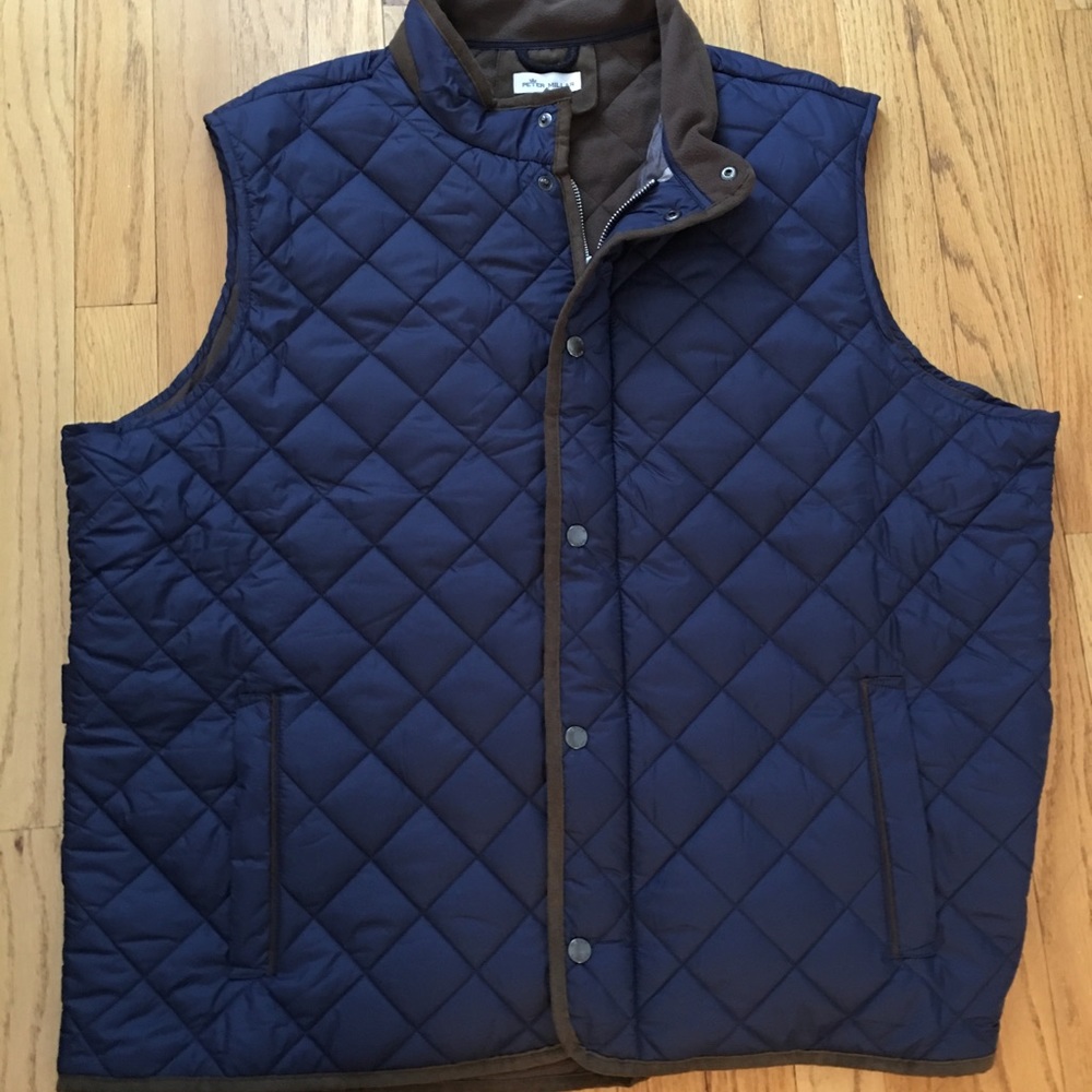 Peter Millar Quilted Vest XXL Navy/Brown VGUC
